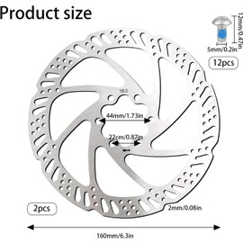 Pack of 2 Disc Brakes Bicycle Brake Disc 160 mm Brake Disc 6 Hole Stainless Steel Bicycle Disc Brake Set with 12 Screws for Mountain Bike Road Bike