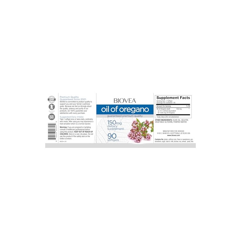 Biovea Capuslas de Aceite de Oregano con 88% Carvacrol y