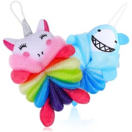 Esponjas Exfoliantes Ducha Dibujos Animados Diseño Unicornio Rosa Tiburón Azul Niños Niñas Fácil Almacenamiento Uso Interiores Exteriores