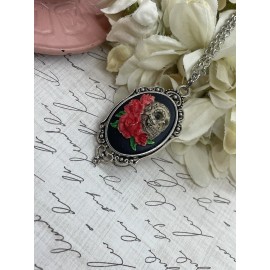 Fancy Fox Boutique Slvr Sugar Skull Gothic Rose Heart Wedding Party Jewelry Birthday necklace Cameo