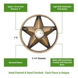 Waterwood Solid Brass Lone Star 3 1/4" Doorbell in Antique Finish - Wired & Illuminated Push Button from Environmentally Friendly Recycled Material