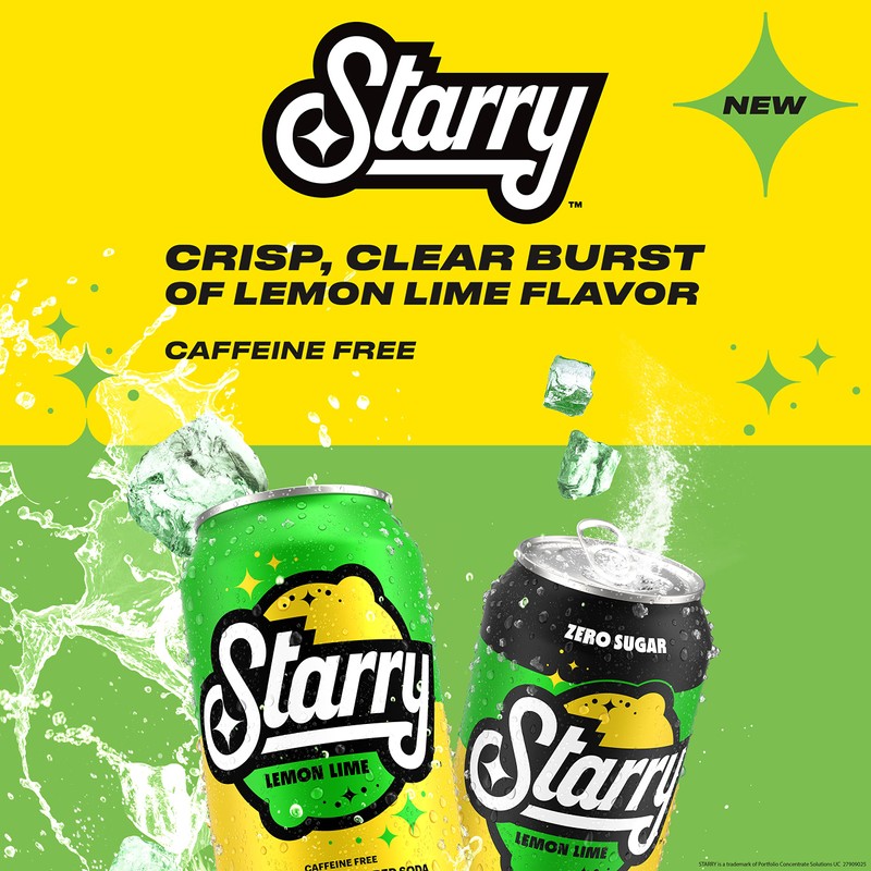 Starry Zero Sugar Lemon Lime Soda, Caffeine Free, Mini Cans,