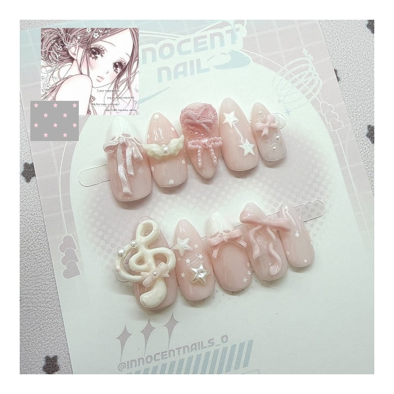 Kirakira Pink ˚˖Դ໋✧˚⋆ Handmade Nail Tips - Almond Egg /