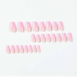 Foccna 24pcs Pink Fake Nails Gradient Coffin Glossy Press on Nail False Tips Medium Length Artificial Finger Manicure for Women and Girls