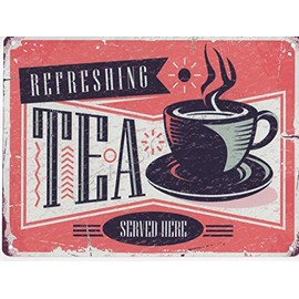 REFRESHING TEA SERVED HERE TEA ROOM SIGN METAL SIGN RETRO VINTAGE STYLE 20x25cm coffee shop cafe wall art kitchen sweet shop confectionary tea room