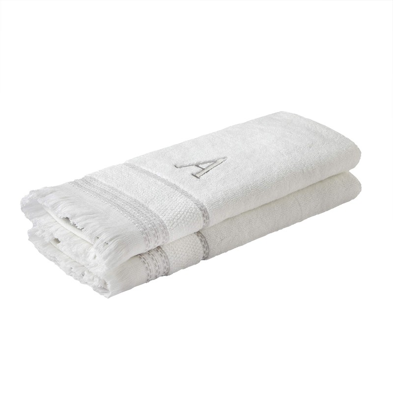 SKL Home Casual Monogram Hand Towel Set, A, 16x26, White