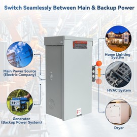 100A Generator Transfer Switch, 24000W Heavy Duty Double Throw Safety Design, 120/240V Transfer Switch for Installation Outdoor and Indoor,Stronger Stability,Enlarged NEMA 3R Enclosure for Easy Wiring