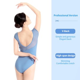 YYKSYDPT Women's Ballet Leotard Mesh Hollow Out V-Neck Back Dance Bodysuit (L, Purple)