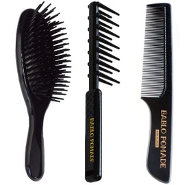 Babro Pomade Gel Comb Comb & Hair Brush & Original Comb (Black) 3-Piece Set for Men Hair Comb, Coarse Styling Barber