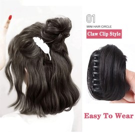 olacare Mini Claw Clip in Hair Bun Messy Cat Ears Updo Messy Hair Bun Hairpieces Curly Wavy Ponytail Extensions Hairpieces Hair Scrunchies for Women Girls Color Natural Black … … (Natural black)