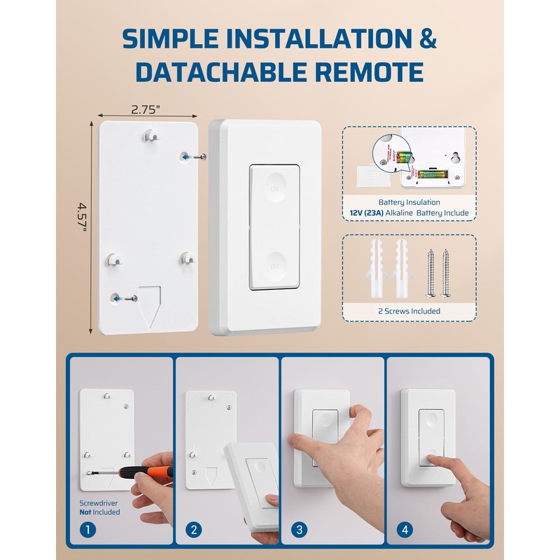 DEWENWILS Wireless Light Switch and Receiver Kit, 15A High Power,