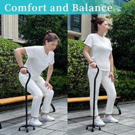Honmido Quad Walking Cane Foldable Adjustable Portable Stick Men & Women and Seniors - Lightweight & Sturdy with 4-Pronged Base for Extra Stability Balance,Self Standing Gifts for mom Dad (black2)