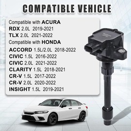 RAWOK Ignition Coil Pack UF781 Compatible with HONDA ACCORD CIVIC CLARITY CR-V INSIGHT 1.5L 2.0L 2016-2022, for ACURA RDX TLX 2.0L 2019-2022, Replace # 3052059B013 CM11-124A (Set of 4)