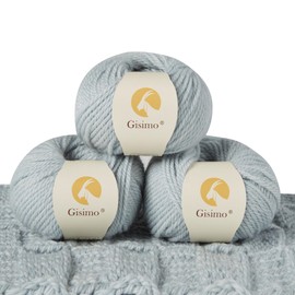 Gisimo 100% lana merina, hilo lujoso y suave de 3 capas, para tejer a mano y ganchillo (azul agua, 3 bolas)