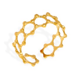 Frigotine Gold Bee Honeycomb Hexagon Open Ring for Woman, Chunky Trendy Minimalist Geometric Hollowed Adjustable Link Chain Finger Rings Prom Anniversary Fashion Jewelry Birthday Gift