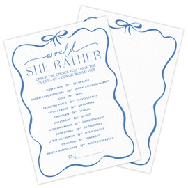HIWGGSP 5" X 7" Minimalism Bow Bridal Shower Game Cards - Would She Rather - 30Pcs Double-Sided Fill-in Wedding Game Cards, Engagement & Wedding Party, Activities & Decor - C01