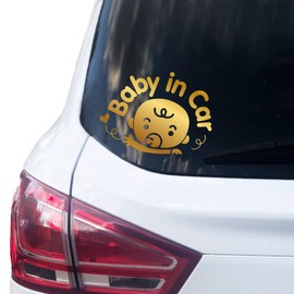 P004 Baby in Car Sticker 14 cm x 10 cm Vinyl Baby on Board Gold