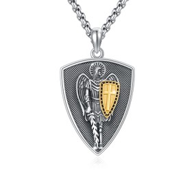 XIXLES St Michael Necklace 925 Sterling Silver Saint Archangel Michael Guardian Angel Pendant Christian Jewellery Gifts for Women Men Boys