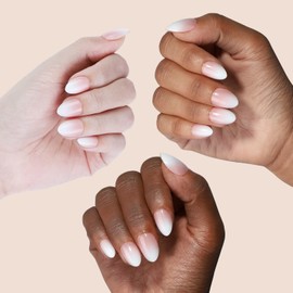 LY LANYOS Press On Nails Short Almond, Fake Nails, Glue on Nails, Reusable Supremely Fit Glossy Stick on nails with Nail Glue in 16 Sizes, 32 Pcs, Nude Gradient