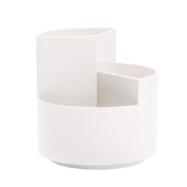 AhfuLife Creative Rotating Pen Pot, Makeup Brush Holder with 3 Capacity Brush Pot, Decorative Stationery Storage Boxes for Home and Office (Cream)