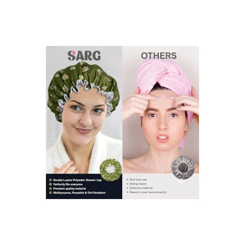 SARG Premium Double Layer Shower Cap for Women with Cool