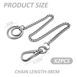 MEMOFYND 2 Wallet Chains, Punk Keyring, Long Chain Made of Stainless Steel, Trouser Chain for Men and Women, Long Chain with Key Ring, Lobster Keyring (Silver), silver