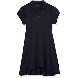 Nautica girls School Uniform Short Sleeve Polo Dress, Navy/High-low, 8 10 US