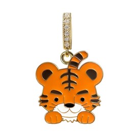 Mag & Pierce 18K Gold Tiger Pendant – Big Cat Charm with Cubic Zirconia for Necklaces, Bracelets, Chains, Keychains – Wild Animal Jewelry for Women and Men – Gift for Feline Lovers