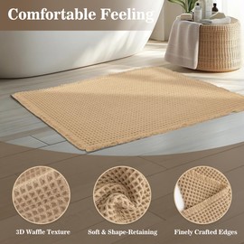 LiLIN YOU Waffle Bath Mat Boho Bathroom Rugs Non Slip Washable Super Absorbent Quick Dry Bathroom Floor Mat Ultra Soft Bath Rugs with Tassels, 17" x 24", Brown