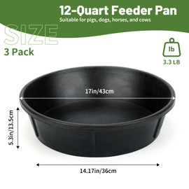 3Pcs Large Rubber Feeder Pan, 3 Gallon Horse Feed Bucket Rubber Feeder Tubs, Heavy Duty Livestock Feed Pan Dog Bowl Chicken Dust Bath Tub for Pig Goats Horses Farm Animal Feeding, 17x13.8 x 4.7 Inch