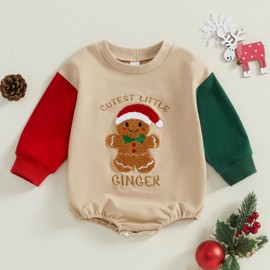 ZZLBUF Baby Boy Girl My First Christmas Outfits Santa Gingerbread Letter Long Sleeve Romper Newborn Infant Xmas Clothes (01- Gingerbread Man Apricot, 0-3 Months)