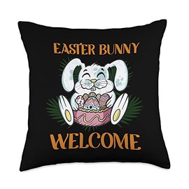 Egg Chocolate Easter Bunny Welcome Easter Bunny Welcome Resurrection Day Sunday Egg Throw Pillow, 18x18, Multicolor