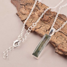 GEMSLOGY Natural Real Moss Agate Crystals Bezel Pendant Necklace, Birthstone, Gemstone Bar Necklace, Healing Gemstone, Birthday, Mothers Day Gift Jewelry, Occasion Wear, Gift for Her (Moss Agate D)