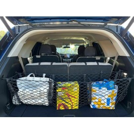 EACCESSORIES EA Trunk Organizer Cargo Net for Ford Explorer 2020-2025 – 3 Pockets Cargo Net for SUV – Premium Mesh Car Trunk Organizer Vehicle Carrier Storage – Compatible with Explorer