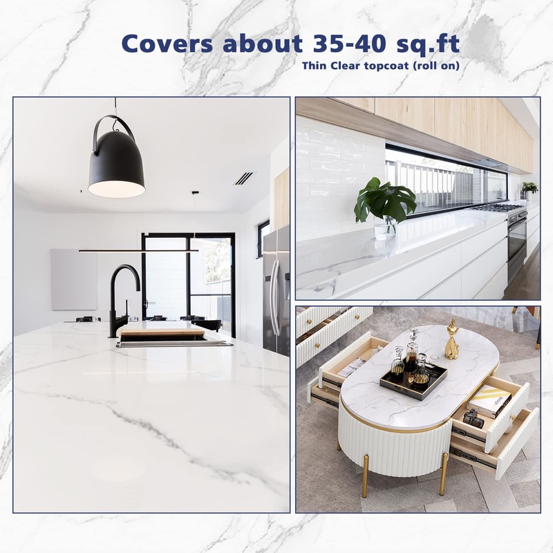 NADAMOO White Marble Countertop Paint Kit for Kitchen Bathroom, Counter