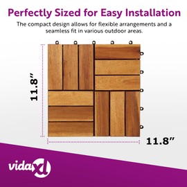 vidaXL Decking Tiles 10 Pieces – Easy to Assemble Interlocking Acacia Wood Outdoor Floor Panels for Patio, Balcony, Walkway, Backyard, Garden, Porch, Gazebo, DIY Deck Covering – Brown, 11.8"x11.8"