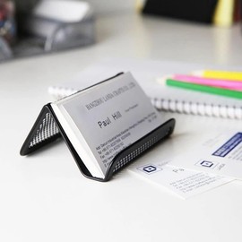 1pc Black Metal Business Card Display Holder,Office Desktop Credit Name Card Case,Office Card Collection Organizers Desk Storage Stand Index Card Filing Products,Desk Accessories