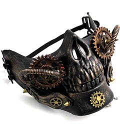 Steampunk Gothic Gear Face Mask with Goggles Cosplay Costume Party Masquerade Black, Black, One Size