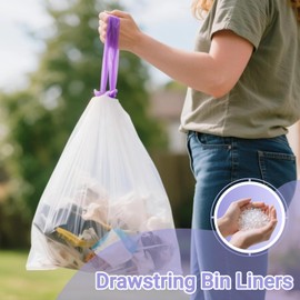 10L Bin Bags Drawstring Small Bin Liners 80 White Pedal Trash Bags Thick, Pre-separated, for Bathroom, Office, Bedroom