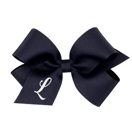 Wee Ones Girls' Initial It Monogram Hair Bows on a WeeStay No Slip Hair Clip, For All Ages and Hair Types, Navy Bow, Medium Size, Letter L