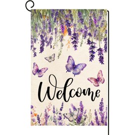 Baccessor Spring Summer Flower Garden Flag Lavender Butterfly Floral Welcome Small Yard Burlap Double Sided Vertical Seasonal Farmhouse Wedding Yard Outdoor Decoration 12.5x18 Inch