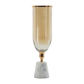 A and B Home 18.7 in H Gold/White Glass/Aluminum Vase with Marble Base - Large, Home Accent Décor