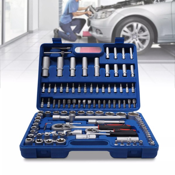 108Pcs Ratchet Wrench Mechanics Tools Kit Metric 1/4 And 1/2