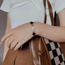 IHOIU 18K Gold Plated Love Friendship Clover Bracelet, Open Bangle, Mother's Day Valentine's Day Best Gift for Couples and Birthday (Three four-leaf clovers)