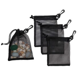 PALTERWEAR Mesh Drawstring Bag With Clip and Toggle Closure - For Watersports, Outdoor, Gym - Multi-Use Set of 4 (Black, 6 x 8 inch)