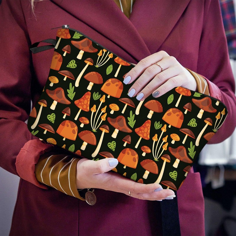 Pack of 2 Cosmetic Bag with Mushroom Pattern, Cute Cosmetic