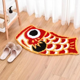 Feblilac Cute Bath Rugs Mats Absorbent Bathroom Rug In Japanese Koi Shape Nonslip Bath Ma