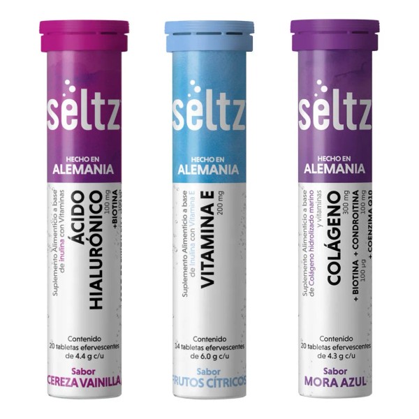 Mix Suplementos Colágeno+ A. Hialurónico+ Vitamina E 3 Tubos Tabletas