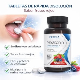 Biovea suplemento para un mejor descanso 60 tabletas sabor frutos rojos rapida disolucion que se disuelven en la boca 10mg