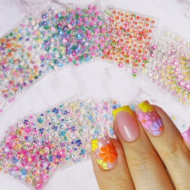 30 Sheets Colorful Flower Nail Art Stickers 3D Self-Adhesive Flower Nail Decals Flower Daisy Bow Stickers with Rhinestones Nail Designs for Women Manicure Tips